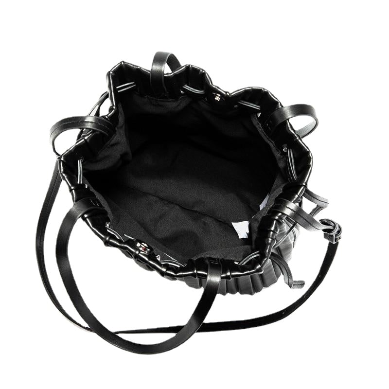 PU Leather Shoulder Bag Pleated Stripe Bucket Bag Ladies Crossbody Bag For Women Bag  Handbag