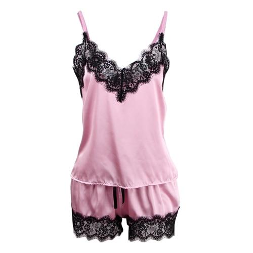 Women's Satin Spaghetti Strap Pajama Set - Cami Top & Shorts Combo