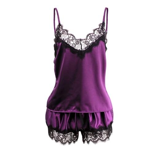 Women's Satin Spaghetti Strap Pajama Set - Cami Top & Shorts Combo