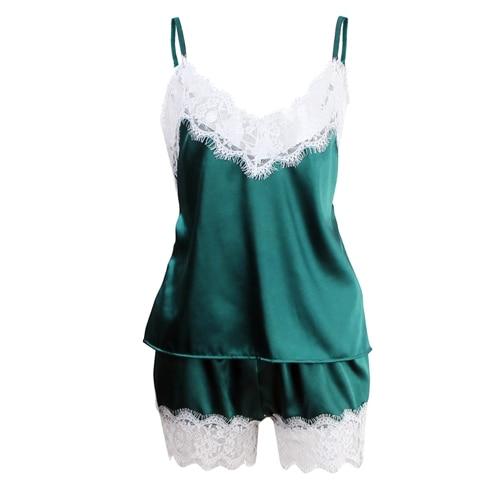 Women's Satin Spaghetti Strap Pajama Set - Cami Top & Shorts Combo