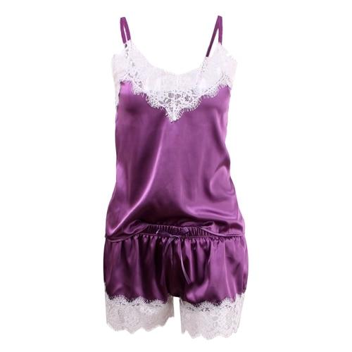 Women's Satin Spaghetti Strap Pajama Set - Cami Top & Shorts Combo