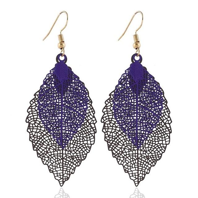 Vintage Leaves Drop Earrings Luxury Boho Bohemian Leaf Dangle Earrings Hollow Out