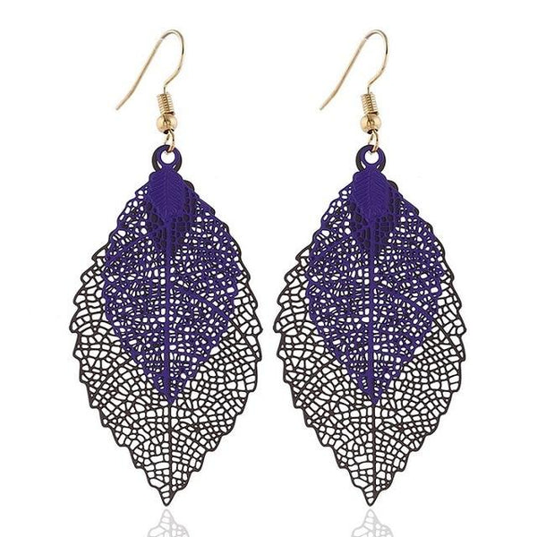 Vintage Leaves Drop Earrings Luxury Boho Bohemian Leaf Dangle Earrings Hollow Out