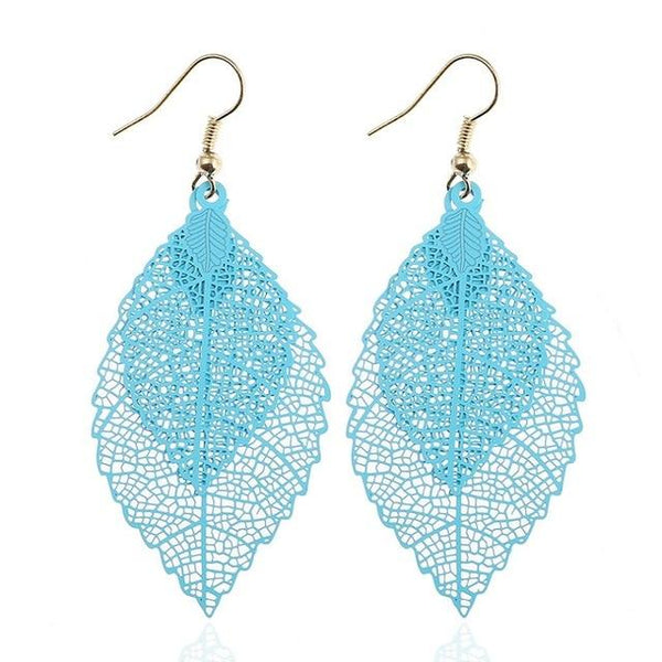 Vintage Leaves Drop Earrings Luxury Boho Bohemian Leaf Dangle Earrings Hollow Out