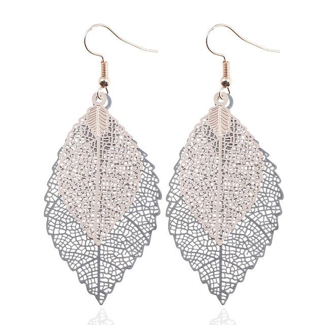 Vintage Leaves Drop Earrings Luxury Boho Bohemian Leaf Dangle Earrings Hollow Out