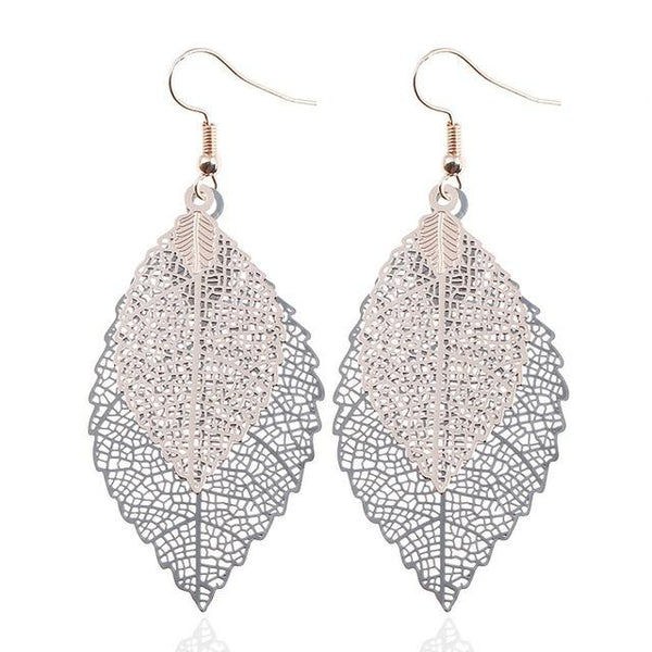 Vintage Leaves Drop Earrings Luxury Boho Bohemian Leaf Dangle Earrings Hollow Out