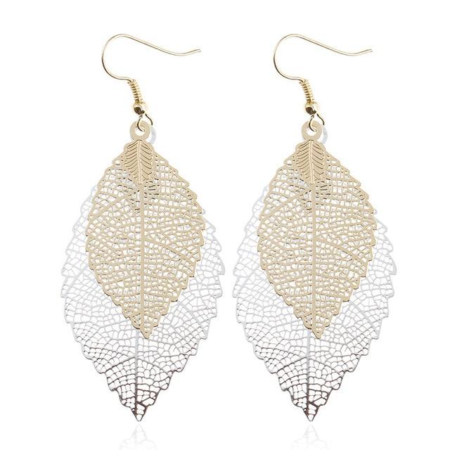 Vintage Leaves Drop Earrings Luxury Boho Bohemian Leaf Dangle Earrings Hollow Out