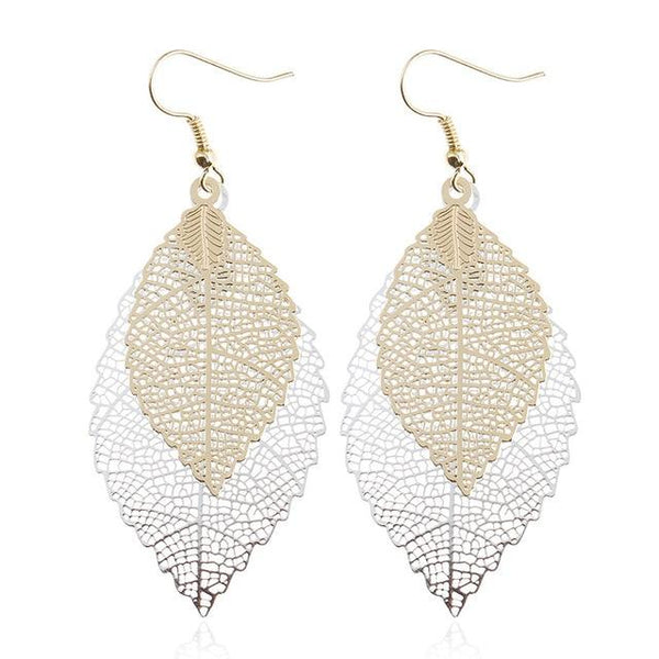 Vintage Leaves Drop Earrings Luxury Boho Bohemian Leaf Dangle Earrings Hollow Out