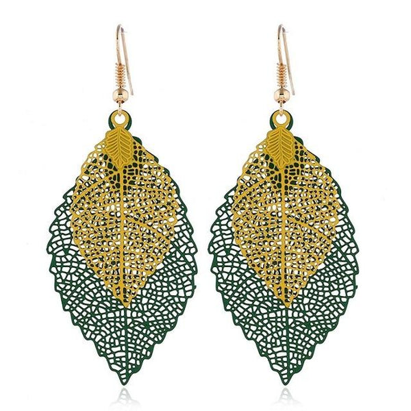 Vintage Leaves Drop Earrings Luxury Boho Bohemian Leaf Dangle Earrings Hollow Out