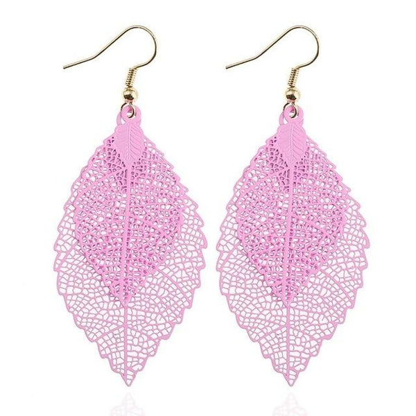 Vintage Leaves Drop Earrings Luxury Boho Bohemian Leaf Dangle Earrings Hollow Out