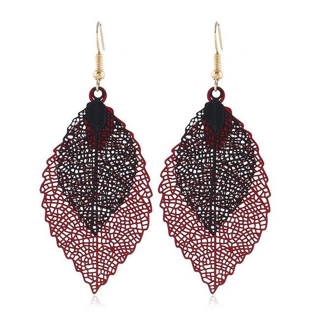 Vintage Leaves Drop Earrings Luxury Boho Bohemian Leaf Dangle Earrings Hollow Out