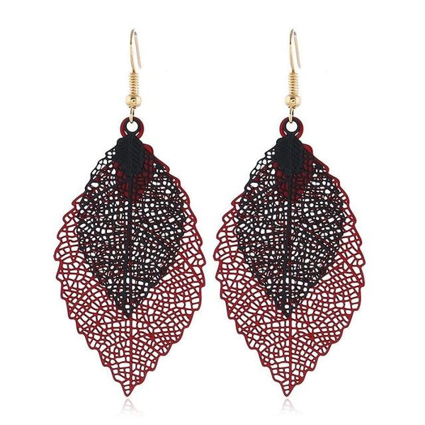 Vintage Leaves Drop Earrings Luxury Boho Bohemian Leaf Dangle Earrings Hollow Out