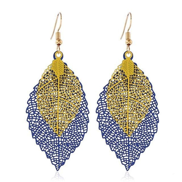 Vintage Leaves Drop Earrings Luxury Boho Bohemian Leaf Dangle Earrings Hollow Out