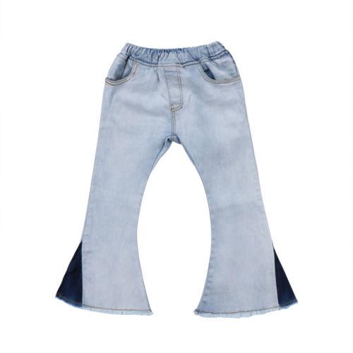 Toddler Kids Girls Denim Bell Bottom Pants Jeans And Wide Leg Trousers