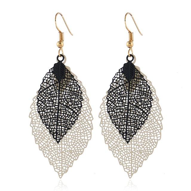 Vintage Leaves Drop Earrings Luxury Boho Bohemian Leaf Dangle Earrings Hollow Out