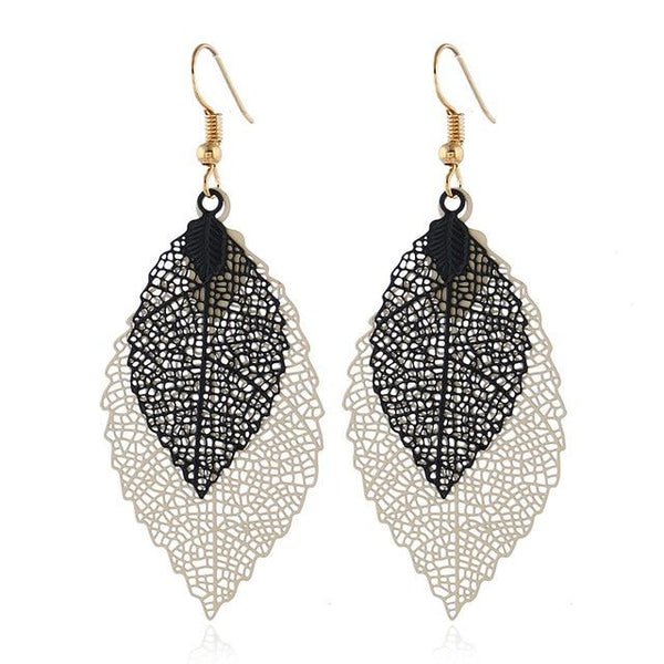 Vintage Leaves Drop Earrings Luxury Boho Bohemian Leaf Dangle Earrings Hollow Out