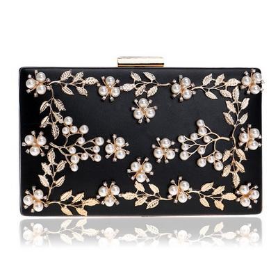 Pu Gold Leaf Metal Beaded Flap Handbag