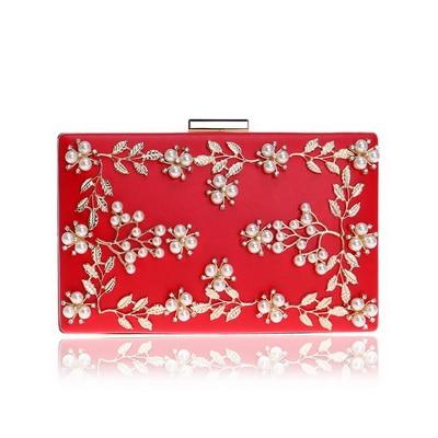 Pu Gold Leaf Metal Beaded Flap Handbag