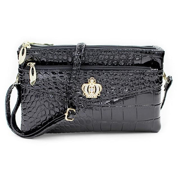 Pu Diamond Crown Crossbody Shoulder Zipper Handbag