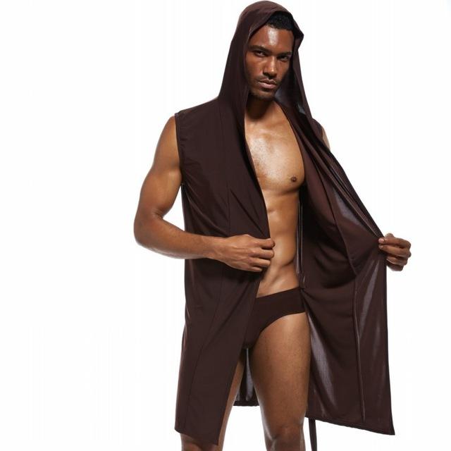 Men's Ice Silk Hooded Bathrobe Pajamas